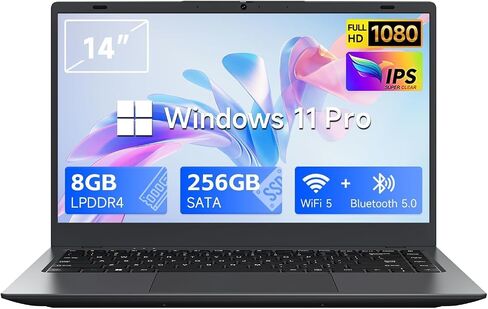 Win11 Pro Laptop 8GB LPDDR4 RAM 512GB SATA SSD, Celeron N4020, Gigabit LAN，4K HD, WI-FI5, Bluetooth5.0, 14' Computer FHD IPS Thin Laptops for Student Home in Saudi Arabia