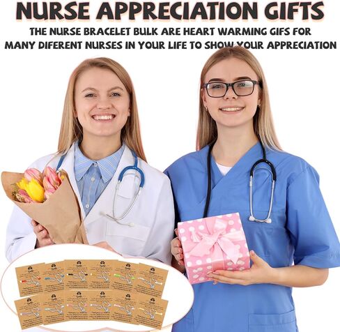 Sasylvia 48 Sets Nurse Gifts Bulk Heart Stethoscope Bracelet Appreciation Gifts with Blessing Card Bracelets RN Nurse Jewelry for Women Men Nursing School Graduation Gifts in Kuwait