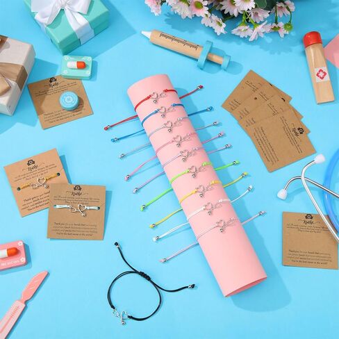 Sasylvia 48 Sets Nurse Gifts Bulk Heart Stethoscope Bracelet Appreciation Gifts with Blessing Card Bracelets RN Nurse Jewelry for Women Men Nursing School Graduation Gifts in Kuwait