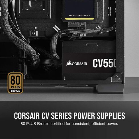 Corsair CV Series ، CV550 ، 550 واط ، 80+ معتمد من البرونز ، مزود طاقة الكابلات الثابتة (CP-9020210-NA) (متجدد) in Kuwait