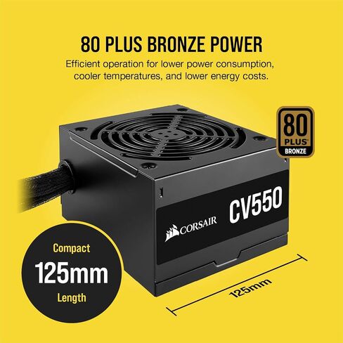 Corsair CV Series ، CV550 ، 550 واط ، 80+ معتمد من البرونز ، مزود طاقة الكابلات الثابتة (CP-9020210-NA) (متجدد) in Kuwait