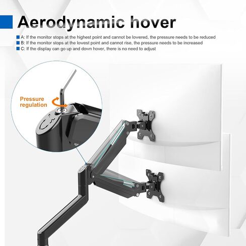 GB2003-2 Dual Monitor Stand for 13-32 Inch Computer Screen, Gas Spring Arm, Adjustable Height, Load Capacity 2-9 kg, VESA 75x75/100x100, Black in Saudi Arabia