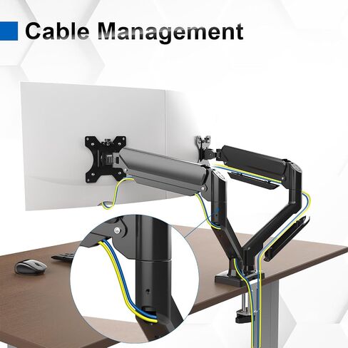 GB2003-2 Dual Monitor Stand for 13-32 Inch Computer Screen, Gas Spring Arm, Adjustable Height, Load Capacity 2-9 kg, VESA 75x75/100x100, Black in Saudi Arabia