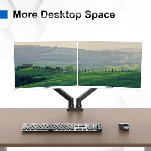 GB2003-2 Dual Monitor Stand for 13-32 Inch Computer Screen, Gas Spring Arm, Adjustable Height, Load Capacity 2-9 kg, VESA 75x75/100x100, Black in Saudi Arabia