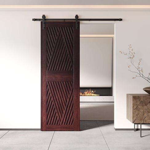 Homacer 42 in. x 84 in. Diamond Design Red Mahogany Winish & Unsempled Pine Wood Barn (الاستخدام الداخلي فقط) in Kuwait