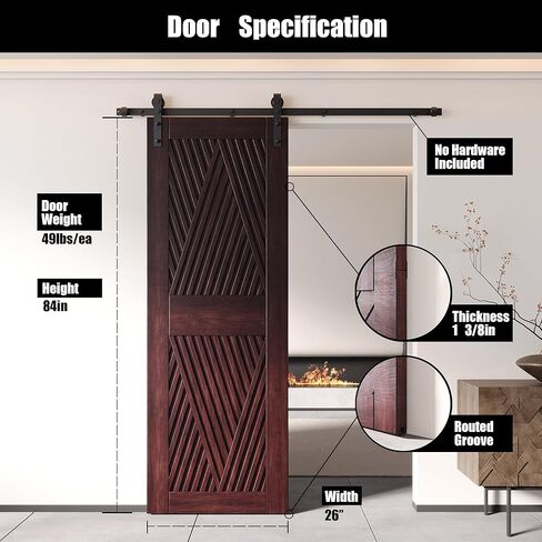 Homacer 42 in. x 84 in. Diamond Design Red Mahogany Winish & Unsempled Pine Wood Barn (الاستخدام الداخلي فقط) in Kuwait