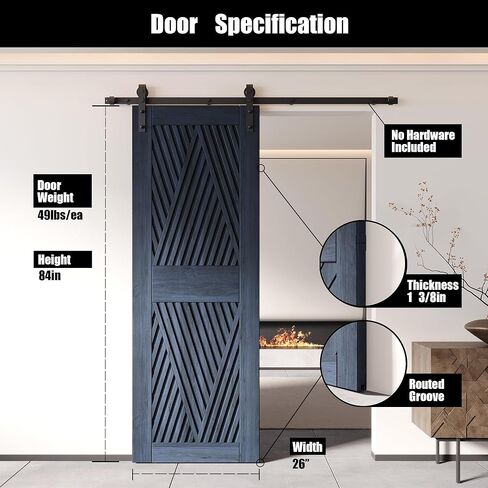 Homacer 32 in. x 84 in. Diamond Design Navy Lived & Unsembled Pine Wood Barn (الاستخدام الداخلي فقط) in Kuwait