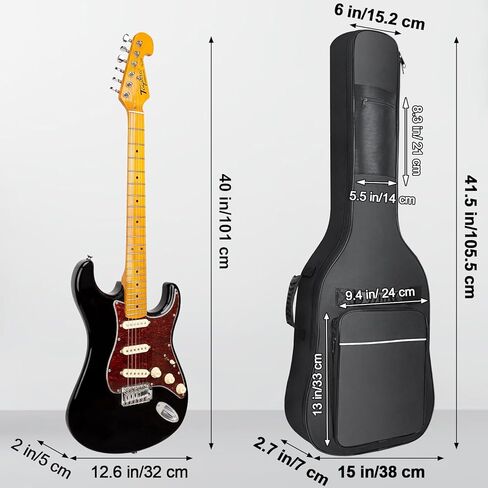 LETSROCK Electric Guitar Gig Bag, Electric Guitar Gig Bag 0.35 Inch Thick Padding Backpack Soft Electric Guitar Bag Dual Adjustable Shoulder Strap Pocket & Back Hanger Loop Black in Kuwait