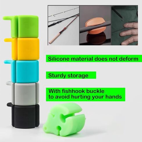 Fishing Rod Hook Keeper – Green Silicone 2-Pack Hook Clip & Rod Strap for 0.16"–0.47" Rods – Lure Hook Holder & Rod Binder for Baitcasting, Spinning, Multi-Piece Fishing Poles in Saudi Arabia