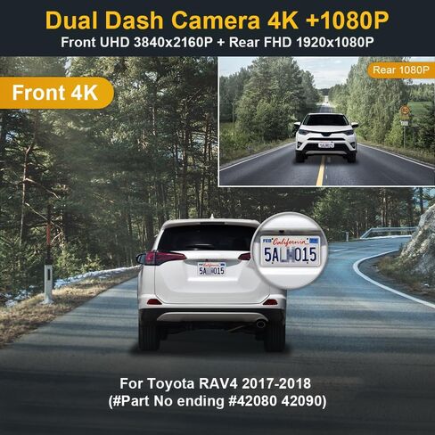 FITCAMX 4K DASH CAM مناسب لـ Toyota RAV4 2017 2018 (جزء لا نهايات مع #42080 أو 42090) ، Look OEM Factory ، فيديو UHD 2160P ، WIFI وتطبيق مدمج ، تسجيل حلقة ، G-SESOR ، PLUCT & PLAY ، 64GB بطاقة ، 64GB in Kuwait