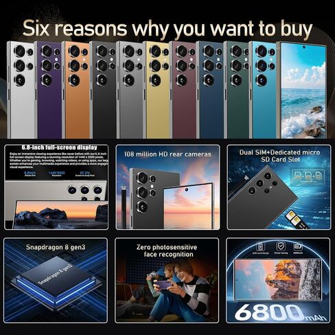 I25 Ultra 5G Unlocked Phones 8+512GB Android13 Smartphone Battery 7000mAh 6.9" HD Screen Unlocked Cell Phone,48MP+108MP Camera/Face ID/5G/Fingerprint Lock/Dual SIM/GPS (Purple) in Kuwait