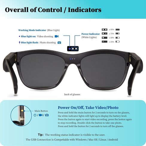 Full HD 1080P Sport Camera Glasses Water-resistant Wearable Action Camera with Built-in 32G Memory Open on Android Phone and Computer,Unisex Outdoor Sport Sunglasses in Saudi Arabia