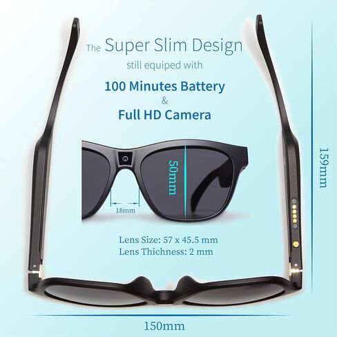 Full HD 1080P Sport Camera Glasses Water-resistant Wearable Action Camera with Built-in 32G Memory Open on Android Phone and Computer,Unisex Outdoor Sport Sunglasses in Saudi Arabia