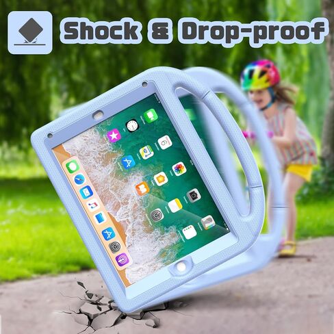 حافظة YIHE للأطفال لجهاز iPad الجيل السادس/الخامس (9.7 بوصة، 2018/2017)، حافظة iPad Air 1/Air 2 & Pro 9.7 مع واقي شاشة، حافظة واقية مقاومة للصدمات مع حامل ثابت لجهاز iPad 5/6 Gen، أزرق ووردي in Saudi Arabia