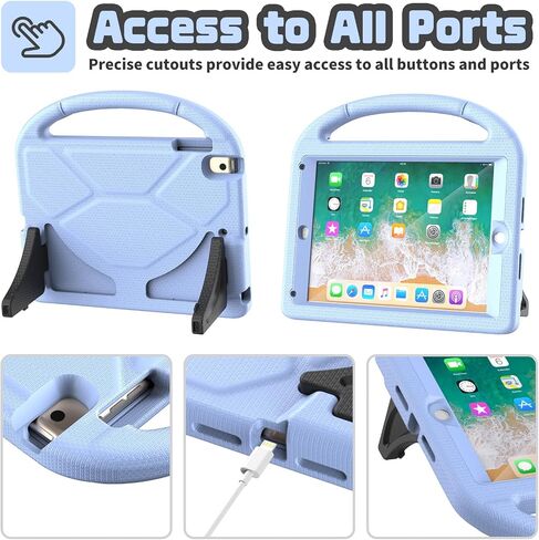 حافظة YIHE للأطفال لجهاز iPad الجيل السادس/الخامس (9.7 بوصة، 2018/2017)، حافظة iPad Air 1/Air 2 & Pro 9.7 مع واقي شاشة، حافظة واقية مقاومة للصدمات مع حامل ثابت لجهاز iPad 5/6 Gen، أزرق ووردي in Saudi Arabia