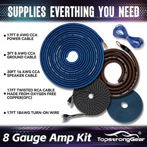 TOPSTRONGGEAR 4 Gauge OFC Amp Kit Car Audio Amplifier Wiring Install Kit with RCA Cables, 150A Fuse, 17FT Power Cable – 4 OFC Complete Subwoofer Installation Kit for Car, Truck, Marine Stereo Systems in Kuwait