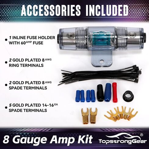 TOPSTRONGGEAR 4 Gauge OFC Amp Kit Car Audio Amplifier Wiring Install Kit with RCA Cables, 150A Fuse, 17FT Power Cable – 4 OFC Complete Subwoofer Installation Kit for Car, Truck, Marine Stereo Systems in Kuwait