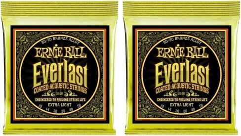 Ernie Ball Everlast Extra Light 80/20 Bronze Acoustic Guitar Strings, 10-50 Gauge (P02560) (Pack of 2) in Kuwait