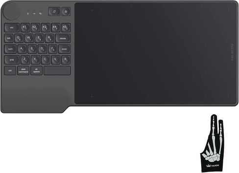 HUION Inspiroy Keydial KD200 Bluetooth 5.0 Wireless Graphics Drawing Tablet with Keyboard Dial 5 Customized Express Keys Battery-Free Stylus PW517 Tilt for PC, Mac, Android, with Skeleton Artist Glove in Saudi Arabia
