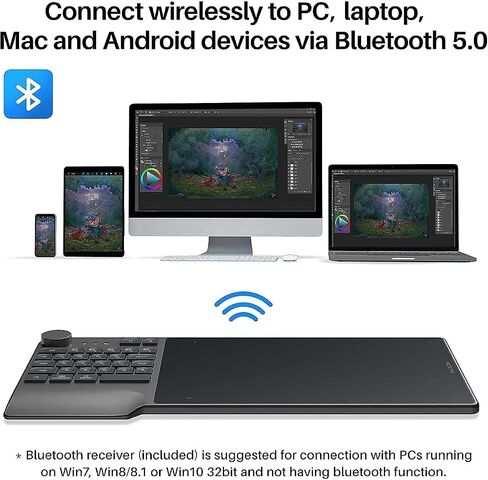 HUION Inspiroy Keydial KD200 Bluetooth 5.0 Wireless Graphics Drawing Tablet with Keyboard Dial 5 Customized Express Keys Battery-Free Stylus PW517 Tilt for PC, Mac, Android, with Skeleton Artist Glove in Saudi Arabia