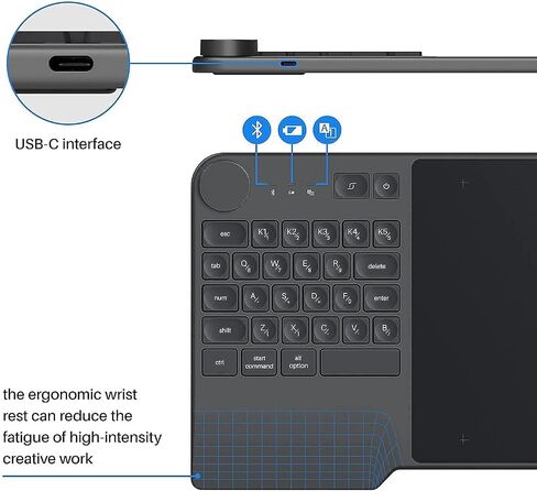 HUION Inspiroy Keydial KD200 Bluetooth 5.0 Wireless Graphics Drawing Tablet with Keyboard Dial 5 Customized Express Keys Battery-Free Stylus PW517 Tilt for PC, Mac, Android, with Skeleton Artist Glove in Saudi Arabia