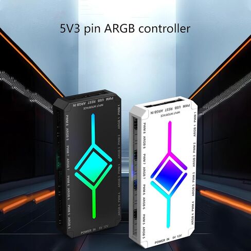 8Port ARGB Fan Hubs for 5V ARGB Computer Case Fan Magnetic Attachment with Remote and Stable Power Supply Easily Fit in Saudi Arabia