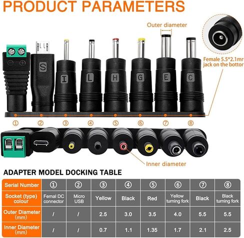 USB to DC5521 Power Cable Including 8 Adapter Tip Connectors for Home Office Camping Needs DC4.0x1.7DC3.5x1.35 in Saudi Arabia