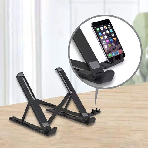 Adjustable Laptop Riser Stand with ABS+Silicone – Foldable Ventilated Notebook Holder for 10-15.6" Laptops & Tablets – Black in Saudi Arabia