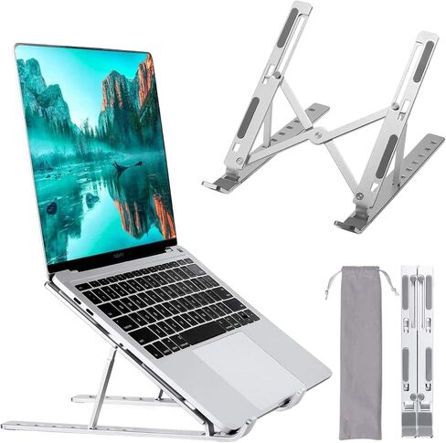Portable Aluminum Laptop Stand for Desk, 7 Levels Adjustable Height, Foldable Laptop Holder for 9–15.6 Inch Laptops, Tablets and Notebooks, Ergonomic Riser for Office, Home, Travel Use in Saudi Arabia
