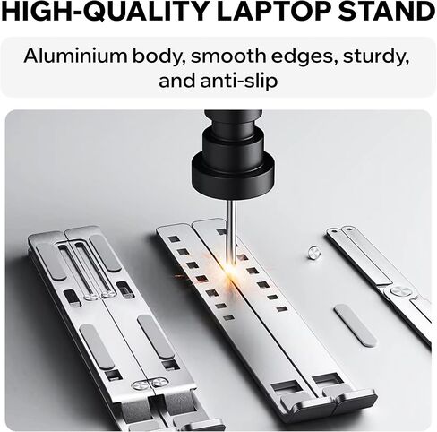 Portable Aluminum Laptop Stand for Desk, 7 Levels Adjustable Height, Foldable Laptop Holder for 9–15.6 Inch Laptops, Tablets and Notebooks, Ergonomic Riser for Office, Home, Travel Use in Saudi Arabia