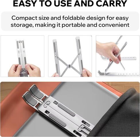 Portable Aluminum Laptop Stand for Desk, 7 Levels Adjustable Height, Foldable Laptop Holder for 9–15.6 Inch Laptops, Tablets and Notebooks, Ergonomic Riser for Office, Home, Travel Use in Saudi Arabia