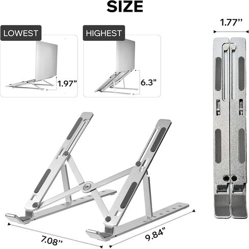 Portable Aluminum Laptop Stand for Desk, 7 Levels Adjustable Height, Foldable Laptop Holder for 9–15.6 Inch Laptops, Tablets and Notebooks, Ergonomic Riser for Office, Home, Travel Use in Saudi Arabia
