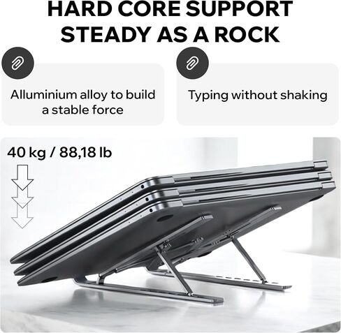 Portable Aluminum Laptop Stand for Desk, 7 Levels Adjustable Height, Foldable Laptop Holder for 9–15.6 Inch Laptops, Tablets and Notebooks, Ergonomic Riser for Office, Home, Travel Use in Saudi Arabia