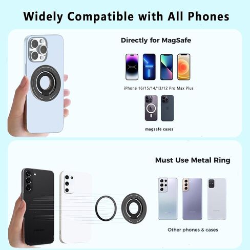 [Silicone Ring] 2025 Unrivaled Stability for MagSafe Phone Grip, Magnetic Phone Ring Holder, Compatible with MagSafe Kickstand Magnetic for iPhone 16 15 14 13 12 Pro Max Plus&Android (Black) in Saudi Arabia