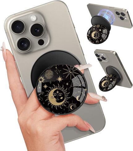Kidcube Magnetic Phone Grip Compatible with Magsafe - Cell Phone Grip Stand Magnetic Ring Holder Finger Kickstand for iPhone 16 15 14 13 12 Series Magnet Removable Accessories Cute Black Cat Flower in Kuwait