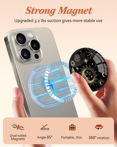 Kidcube Magnetic Phone Grip Compatible with Magsafe - Cell Phone Grip Stand Magnetic Ring Holder Finger Kickstand for iPhone 16 15 14 13 12 Series Magnet Removable Accessories Cute Black Cat Flower in Kuwait