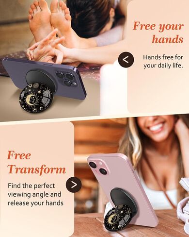 Kidcube Magnetic Phone Grip Compatible with Magsafe - Cell Phone Grip Stand Magnetic Ring Holder Finger Kickstand for iPhone 16 15 14 13 12 Series Magnet Removable Accessories Cute Black Cat Flower in Kuwait