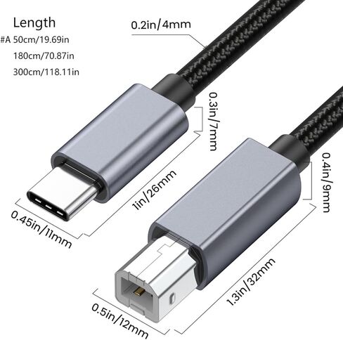 USB C to B Connection Cable Supports 480Mbps Speed Efficient for Keyboard and Music Controller Office and Home Use in Saudi Arabia