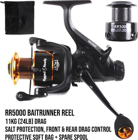 Rigged and Ready RR Spin Fishing reels 1000, 3000, 6000. Freshwater Saltwater Smooth Strong Durable Salt Protected. 4+1 Bearing. Spare Spool + Bag. Carp bass coarse Spin sea LRF Angling in Saudi Arabia