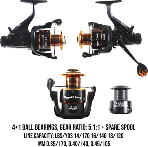 Rigged and Ready RR Spin Fishing reels 1000, 3000, 6000. Freshwater Saltwater Smooth Strong Durable Salt Protected. 4+1 Bearing. Spare Spool + Bag. Carp bass coarse Spin sea LRF Angling in Saudi Arabia