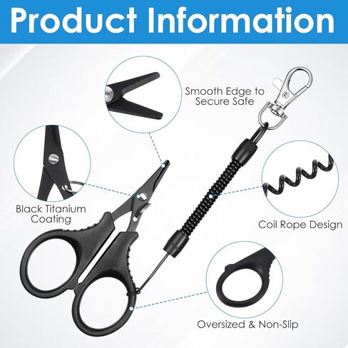 3 Pieces Fishing Scissors, Stainless Steel Fishing Line Cutter for Braided Line, Portable fishing Accessories with Hook and Retractable Coil Lanyards(Black) in Saudi Arabia