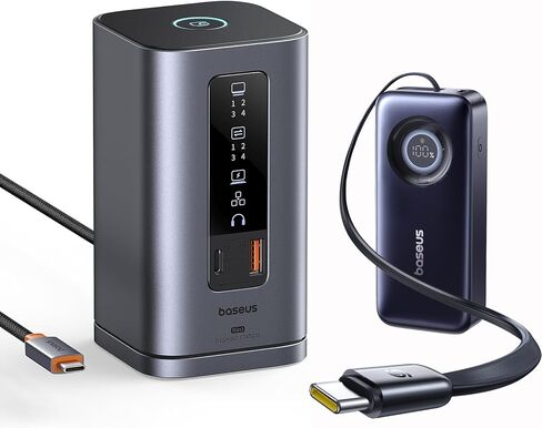 حزمة محطة الإرساء BASEUS مع Power Bank ، 20000mAh مدمج 67W كابل USB-C قابل للسحب ، زميله فيجم (WIN) 11 في 1 ، شاشة ثلاثية ، 4K HDMI و DP ، 10 جيجابت في الثانية من موانئ USB A/C ، Gigabit Ethernet ، 100W PD PD in Saudi Arabia