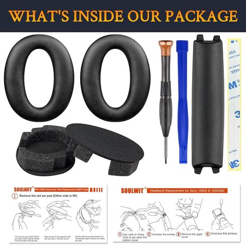 وسائد وسادات الأذن Soulwit + عقال ، مجموعة بديلة لـ Sony WH-1000XM2 (WH1000XM2) و MDR-1000X (MDR1000X) ، PALD HEADSTRAP PAD و EARPADS بديلة-أسود. in Saudi Arabia