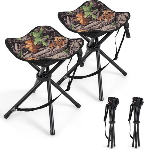 GYMAX 2 Pack Folding Stool, Portable Tripod Lightweight Hunting Stool with Shoulder Strap, Outdoor Hunting Chair Blind Chair for Fishing Camping, Hiking, Backpacking, Camouflage in Saudi Arabia