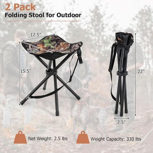 GYMAX 2 Pack Folding Stool, Portable Tripod Lightweight Hunting Stool with Shoulder Strap, Outdoor Hunting Chair Blind Chair for Fishing Camping, Hiking, Backpacking, Camouflage in Saudi Arabia