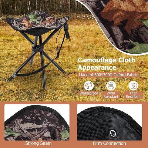 GYMAX 2 Pack Folding Stool, Portable Tripod Lightweight Hunting Stool with Shoulder Strap, Outdoor Hunting Chair Blind Chair for Fishing Camping, Hiking, Backpacking, Camouflage in Saudi Arabia