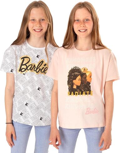 Barbie T-Shirt 2 Pack Girls Kids Doll Logo Striped Black & White Top in Saudi Arabia