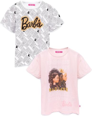 Barbie T-Shirt 2 Pack Girls Kids Doll Logo Striped Black & White Top in Saudi Arabia