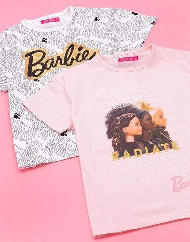 Barbie T-Shirt 2 Pack Girls Kids Doll Logo Striped Black & White Top in Saudi Arabia