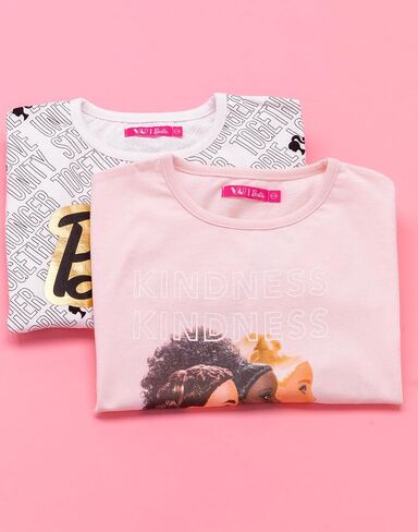 Barbie T-Shirt 2 Pack Girls Kids Doll Logo Striped Black & White Top in Saudi Arabia